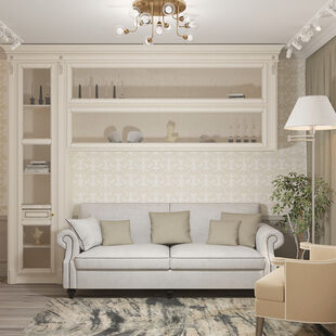 Фото № 3: Дизайн-проект однокомнатной квартиры 37.43  м² Стиль Современная классика для ЖК Московский