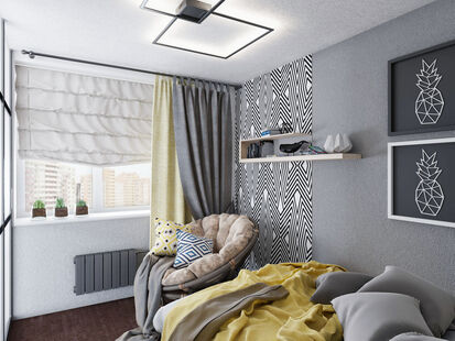 Фото № 3: Дизайн-проект однокомнатной квартиры 33.88  м² Стиль Модернизм для ЖК Московский