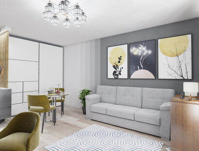 Фото № 2: Дизайн-проект однокомнатной квартиры 33.88  м² Стиль Модернизм для ЖК Московский