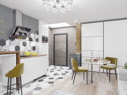 Фото № 4: Дизайн-проект однокомнатной квартиры 33.88  м² Стиль Модернизм для ЖК Московский