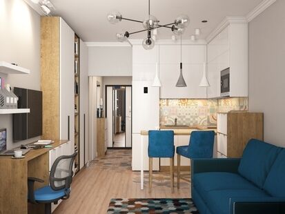 Фото № 1: Дизайн-проект квартиры-студии 28.68  м² Стиль Контемпорари для ЖК Московский