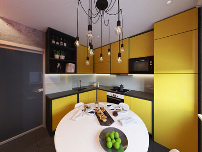 Фото № 1: Дизайн-проект однокомнатной квартиры 37.74  м² Стиль Лофт для одноуровневого дома