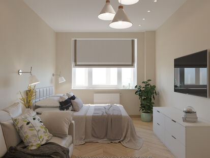 Фото № 2: Дизайн-проект однокомнатной квартиры 44.38  м² Стиль Контемпорари для ЖК Московский