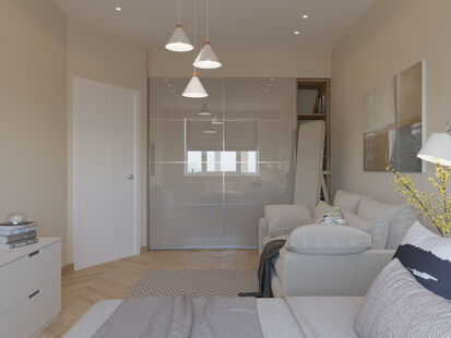 Фото № 6: Дизайн-проект однокомнатной квартиры 44.38  м² Стиль Контемпорари для ЖК Московский