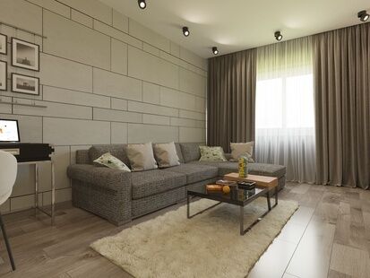 Фото № 1: Дизайн-проект однокомнатной квартиры 41.85  м² Стиль Модернизм для ЖК Гарантия