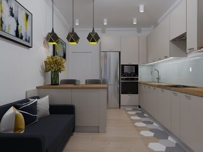 Фото № 1: Дизайн-проект однокомнатной квартиры 47.75  м² Стиль Модернизм для ЖК Московский