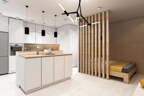 Фото № 1: Дизайн-проект однокомнатной квартиры 47.36  м² Стиль Минимализм для ЖК Московский