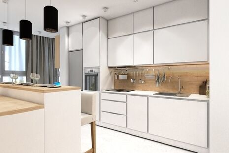 Фото № 2: Дизайн-проект однокомнатной квартиры 47.36  м² Стиль Минимализм для ЖК Московский