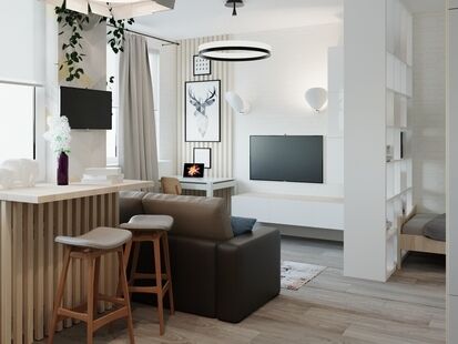 Фото № 1: Дизайн-проект однокомнатной квартиры 42.4  м² Скандинавский стиль для ЖК Московский