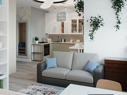 Фото № 3: Дизайн-проект однокомнатной квартиры 42.4  м² Скандинавский стиль для ЖК Московский