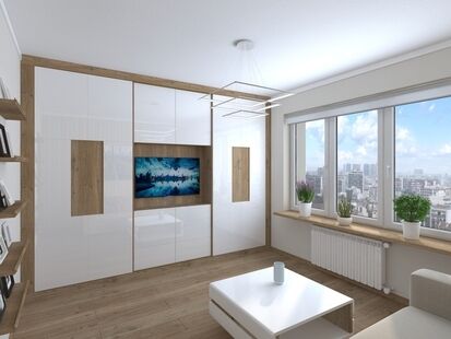 Фото № 3: Дизайн-проект однокомнатной квартиры 41.41  м² Стиль Контемпорари для ЖК Московский