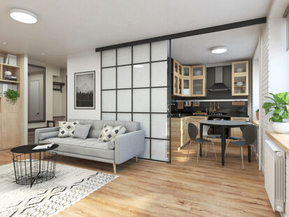 Фото № 1: Дизайн-проект двухкомнатной квартиры 41.0  м² Стиль Минимализм для ЖК Московский