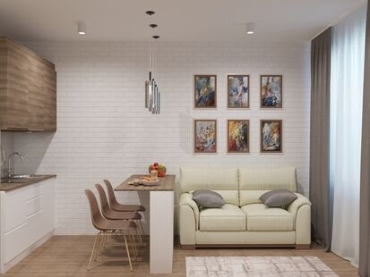 Фото № 1: Дизайн-проект однокомнатной квартиры 36.46  м² Скандинавский стиль для ЖК Московский