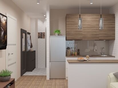 Фото № 2: Дизайн-проект однокомнатной квартиры 36.46  м² Скандинавский стиль для ЖК Московский