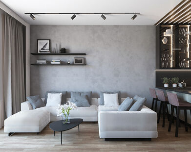 Фото № 1: Дизайн-проект однокомнатной квартиры 62.3  м² Стиль Минимализм для ЖК Московский