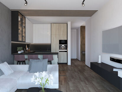 Фото № 3: Дизайн-проект однокомнатной квартиры 62.3  м² Стиль Минимализм для ЖК Московский