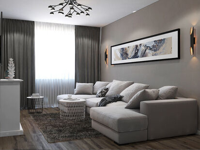 Фото № 1: Дизайн-проект четырехкомнатной квартиры 93.3  м² Стиль Модернизм для ЖК Московский