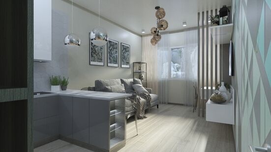 Фото № 4: Дизайн-проект двухкомнатной квартиры 64.4  м² Стиль Фьюжн для ЖК Искра-Парк