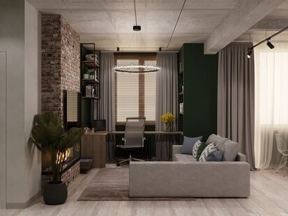 Фото № 3: Дизайн-проект трехкомнатной квартиры 57.92  м² Стиль Лофт для ЖК Московский