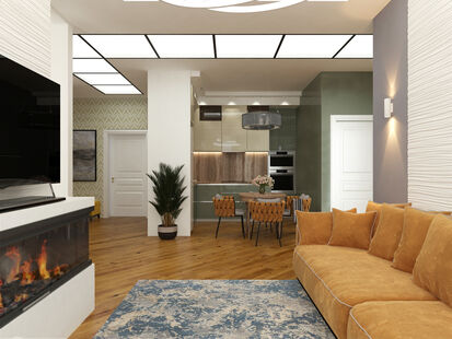 Фото № 1: Дизайн-проект двухкомнатной квартиры 82.87  м² Стиль фьюжн для ЖК Серебряный бор