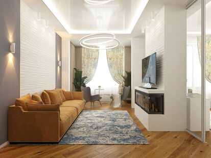 Фото № 2: Дизайн-проект двухкомнатной квартиры 82.87  м² Стиль фьюжн для ЖК Серебряный бор