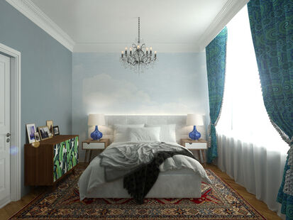 Фото № 5: Дизайн-проект двухкомнатной квартиры 82.87  м² Стиль фьюжн для ЖК Серебряный бор