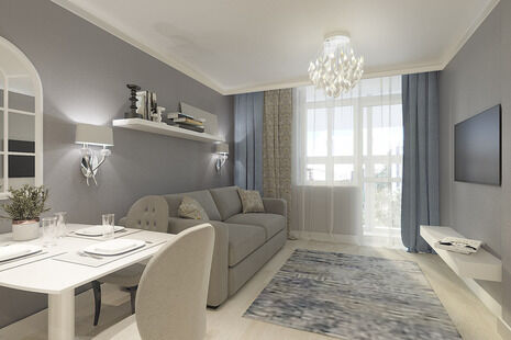 Фото № 5: Дизайн-проект двухкомнатной квартиры 53.97  м² Стиль Современная классика для ЖК Московский