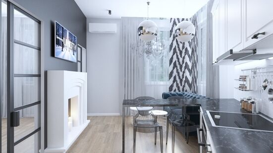 Фото № 2: Дизайн-проект однокомнатной квартиры 36.67  м² Стиль Эклектика для ЖК Московский