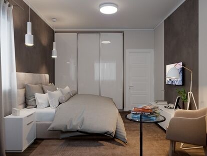 Фото № 1: Дизайн-проект четырехкомнатной квартиры 111.23  м² Стиль Американская классика для двухуровневой квартиры