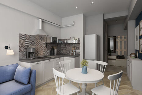 Фото № 3: Дизайн-проект однокомнатной квартиры 46.6  м² Скандинавский стиль для ЖК Московский