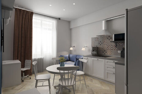 Фото № 4: Дизайн-проект однокомнатной квартиры 46.6  м² Скандинавский стиль для ЖК Московский