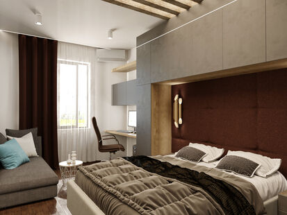 Фото № 1: Дизайн-проект спальни 16.85  м² Стиль Этнический для ЖК Московский