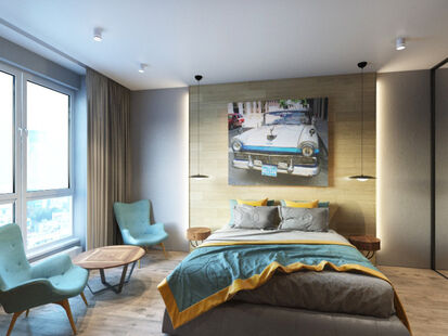 Фото № 1: Дизайн-проект однокомнатной квартиры 53.2  м² Стиль Эклектика для ЖК Пять звезд