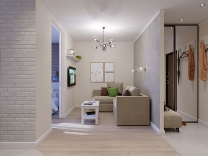 Фото № 4: Дизайн-проект однокомнатной квартиры 41.56  м² Стиль Контемпорари для ЖК Московский