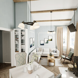 Фото № 1: Дизайн-проект трехкомнатной квартиры 49.14  м² Стиль Кантри для одноуровневого дома