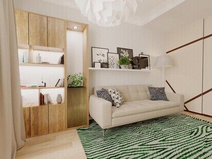 Фото № 3: Дизайн-проект двухкомнатной квартиры 51.0  м² Стиль Американская классика для ЖК Московский