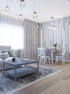 Фото № 2: Дизайн-проект кухни-гостиной 29.6  м² Стиль Модернизм для ЖК Московский