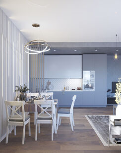 Фото № 4: Дизайн-проект кухни-гостиной 29.6  м² Стиль Модернизм для ЖК Московский