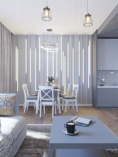 Фото № 5: Дизайн-проект кухни-гостиной 29.6  м² Стиль Модернизм для ЖК Московский