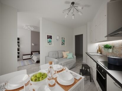 Фото № 4: Дизайн-проект однокомнатной квартиры 44.74  м² Стиль Контемпорари для ЖК Московский