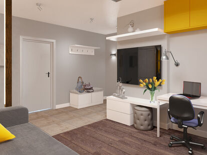 Фото № 3: Дизайн-проект трехкомнатной квартиры 59.5  м² Стиль Контемпорари для ЖК Московский