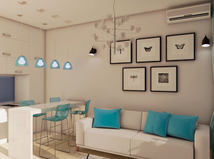 Фото № 1: Дизайн-проект однокомнатной квартиры 34.75  м² Стиль Модернизм для ЖК Сокол