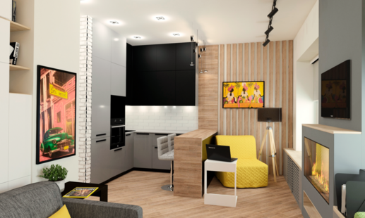 Фото № 1: Дизайн-проект квартиры-студии 31.85  м² Стиль Фьюжн для ЖК Невский