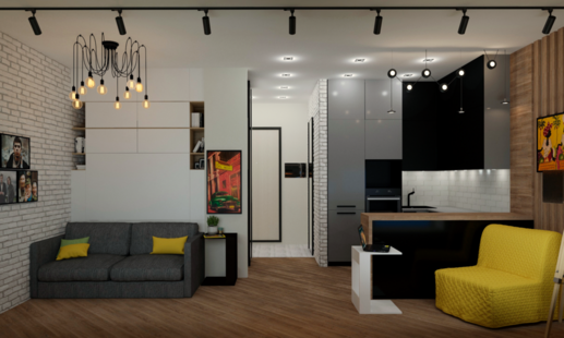 Фото № 3: Дизайн-проект квартиры-студии 31.85  м² Стиль Фьюжн для ЖК Невский