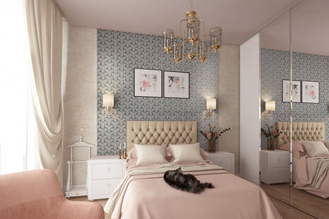 Фото № 1: Дизайн-проект спальни 14.03  м² Стиль Современная классика для ЖК Московский