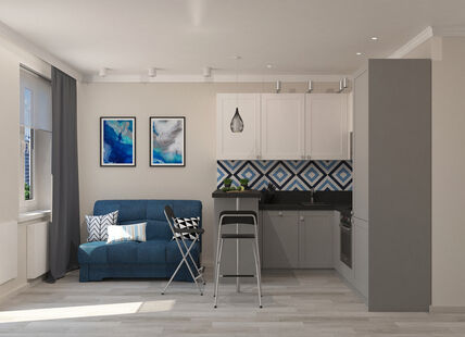 Фото № 1: Дизайн-проект квартиры-студии 30.0  м² Стиль Фьюжн для ЖК Московский