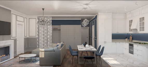 Фото № 5: Дизайн-проект трехкомнатной квартиры 88.23  м² Стиль Современная классика для ЖК Рассказово