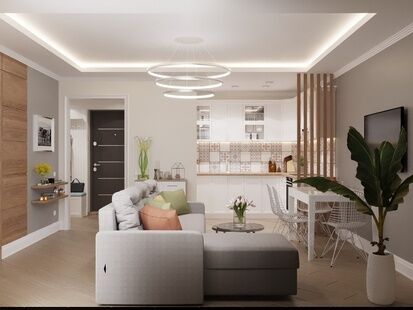 Фото № 4: Дизайн-проект однокомнатной квартиры 50.4  м² Стиль Контемпорари для ЖК Дрожжино