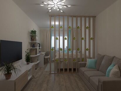 Фото № 1: Дизайн-проект однокомнатной квартиры 41.23  м² Стиль Контемпорари для ЖК Московский