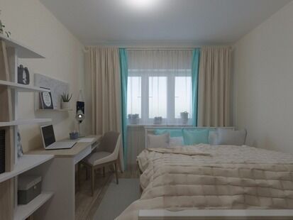 Фото № 2: Дизайн-проект однокомнатной квартиры 41.23  м² Стиль Контемпорари для ЖК Московский